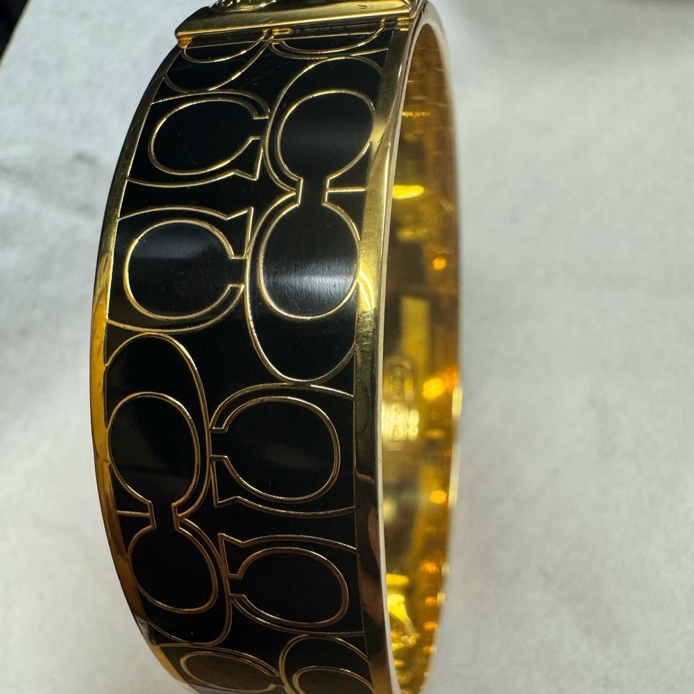 Women Coach Bangle bracelet gold plated black enamel